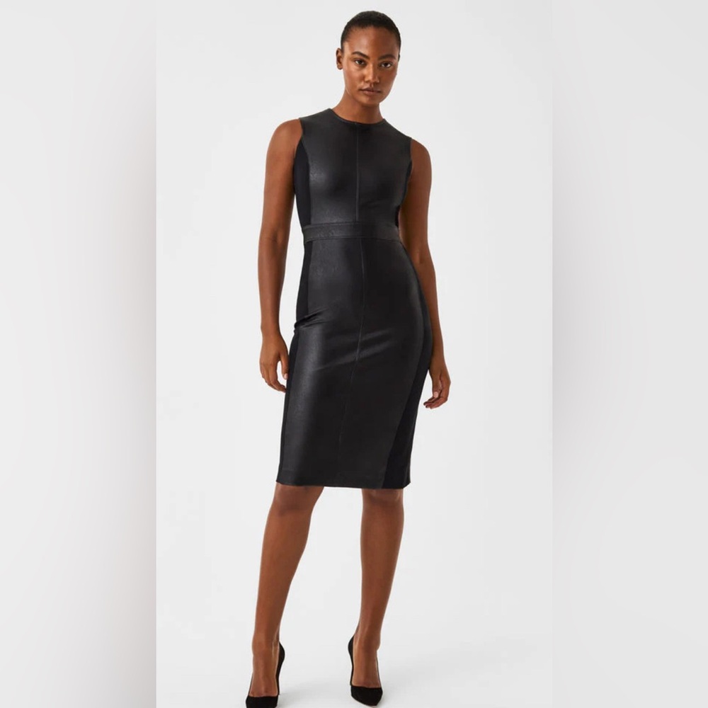 NWT Spanx Leather-Like Combo Sheath Dress-Luxe Black - Picture 2 of 11